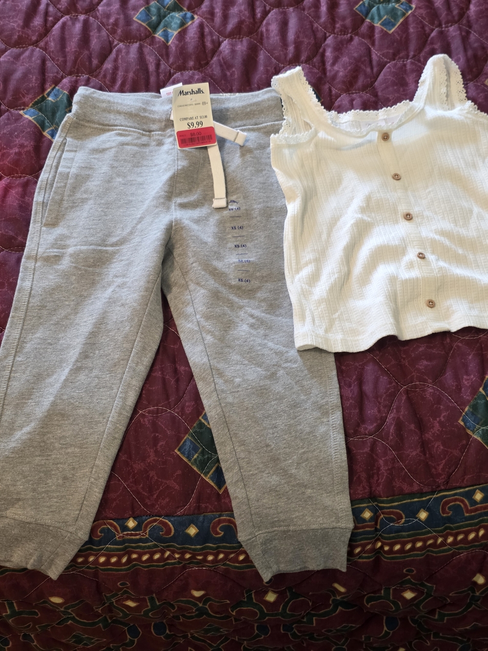 Marshalls Girls Grey Joggers Size 4 & White Zara Button Tank Set 4-5